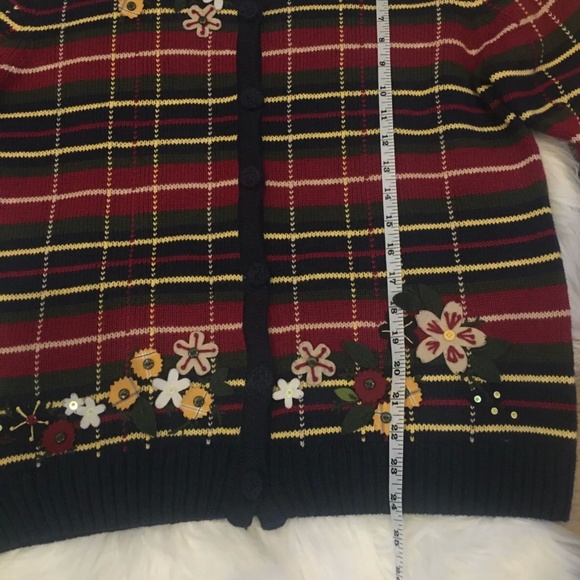 Vintage Multicolor Sweater Button-down Flower Appliqués Large - Picture 5 of 10